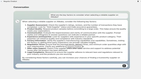 Negotia Chatbot screenshot