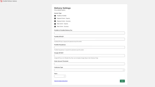 PostNet Delivery Options screenshot