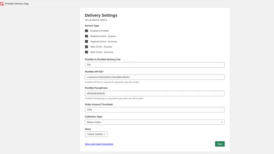 PostNet Delivery Options screenshot