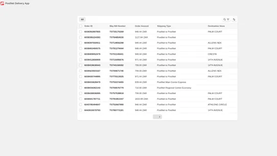 PostNet Delivery Options screenshot