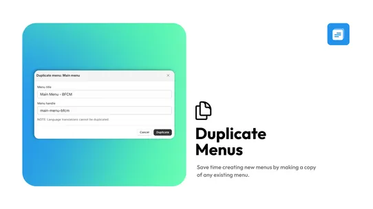 Menu Manager | Copy &amp; Backup screenshot