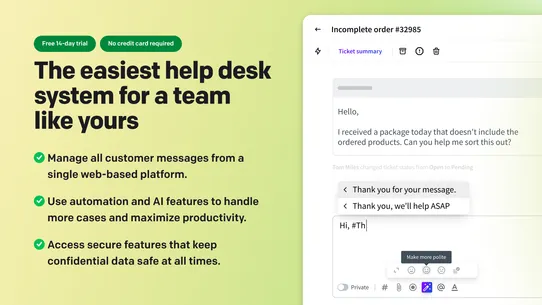 HelpDesk for Ecommerce support screenshot