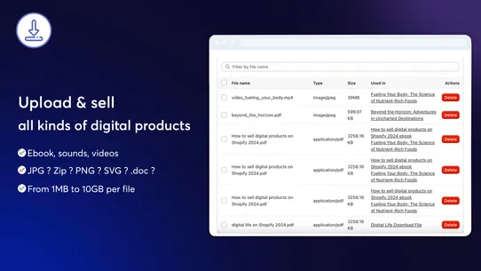 Digital Download File Products screenshot