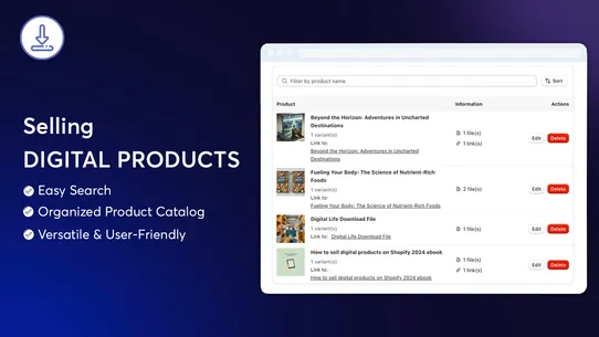 Digital Download File Products screenshot