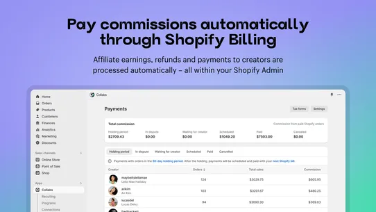 Shopify Collabs screenshot