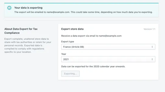 Data Exporter ‑ Tax Compliance screenshot