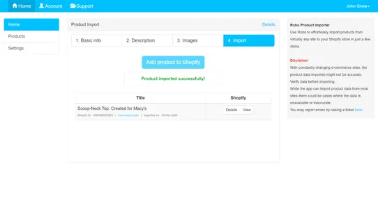 Robo Product Importer screenshot