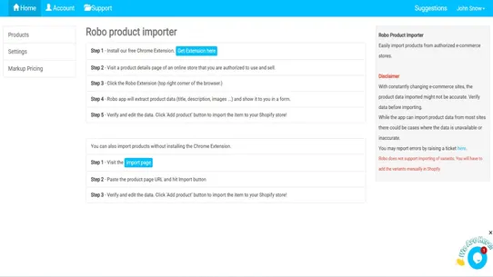 Robo Product Importer screenshot