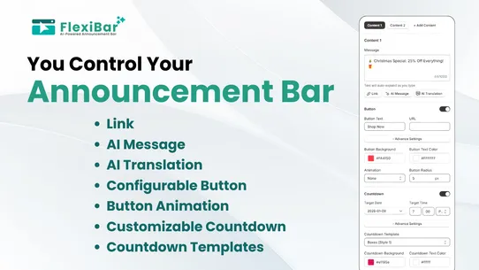 FlexiBar ‑ AI Announcement Bar screenshot