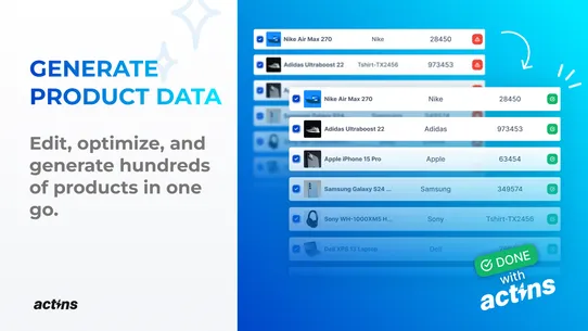 Actins | AI Product Data screenshot