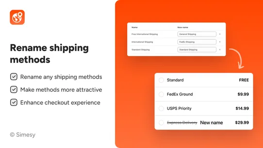 Simesy Hide Shipping Methods screenshot