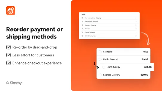 Simesy Hide Shipping Methods screenshot