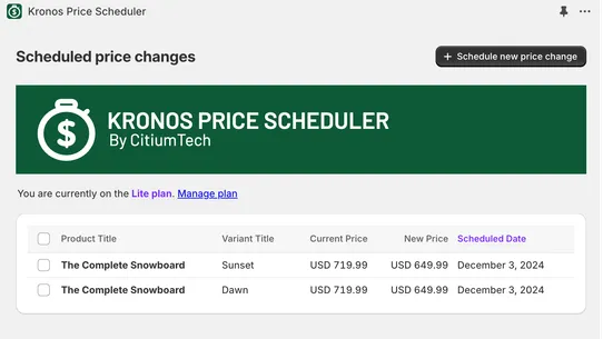 Kronos Price Scheduler screenshot