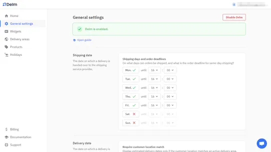 Delm Estimated Delivery Dates screenshot