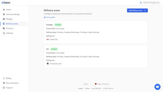 Delm Estimated Delivery Dates screenshot