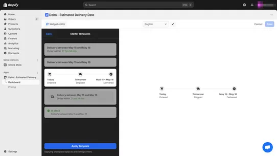Delm ‑ Estimated Delivery Date screenshot