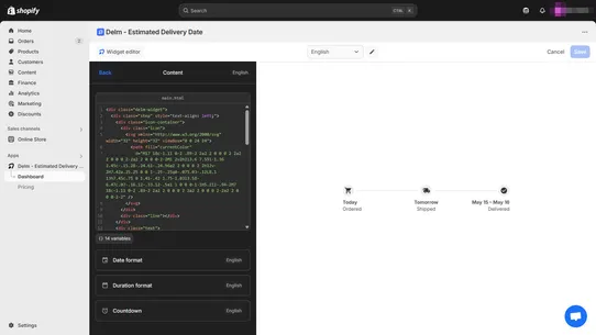 Delm ‑ Estimated Delivery Date screenshot