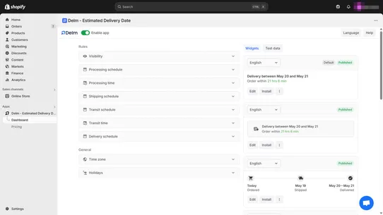 Delm ‑ Estimated Delivery Date screenshot