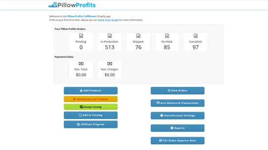 Pillow Profits Fulfillment screenshot