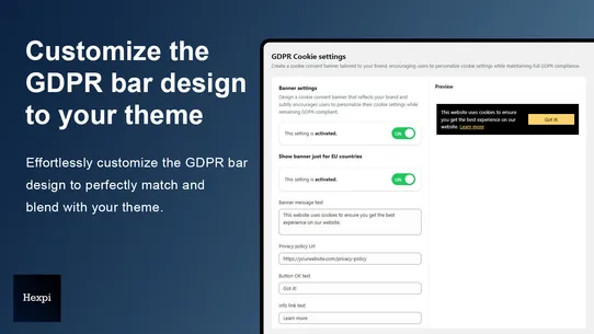 Hexpi GDPR Cookies Consent screenshot