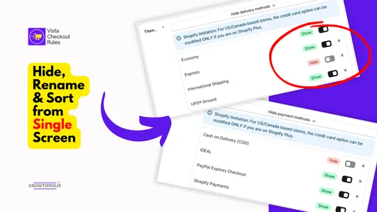 Vista Checkout Rules screenshot