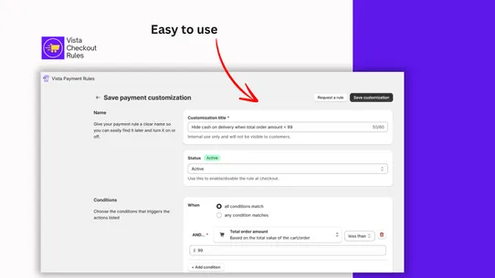Vista Checkout Rules screenshot