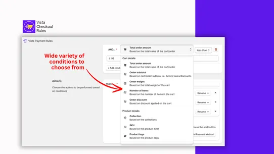 Vista Checkout Rules screenshot
