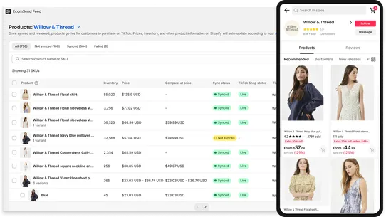 TikTok Shop Sync‑EcomSend Feed screenshot