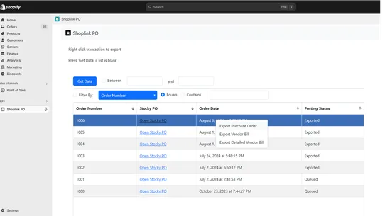 Shoplink PO screenshot