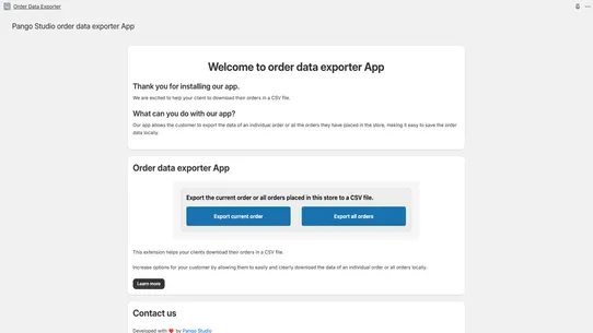 Pango CSV Order Data Exporter screenshot