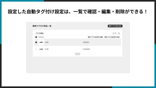 シンプル特定の商品を購入した顧客にタグをつけるアプリ screenshot