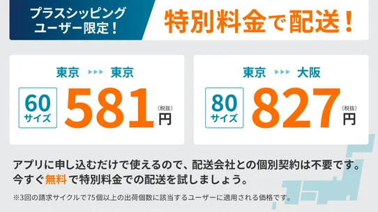 プラスシッピング | ヤマト・日本郵便・佐川を特別料金で配送 screenshot