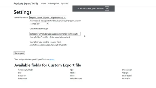 PETF: products export to files screenshot