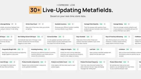 Espresso Live Metafields screenshot