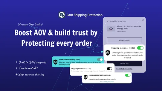 Sam Shipping Protection Upsell screenshot