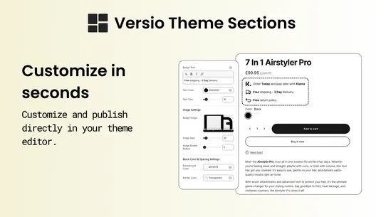 Versio Theme Sections screenshot