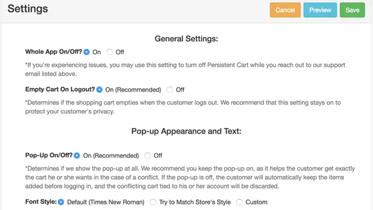 Persistent Cart screenshot