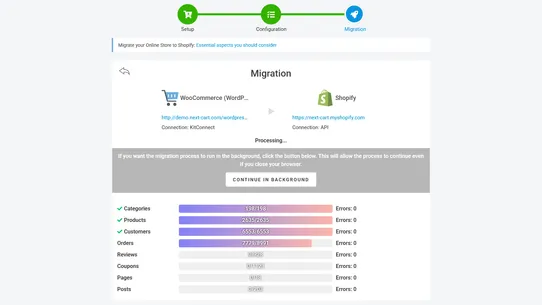 Next‑Cart Store Migration screenshot