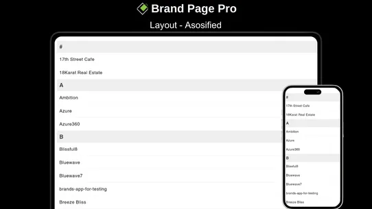 Brand Page Pro A‑Z Brands List screenshot