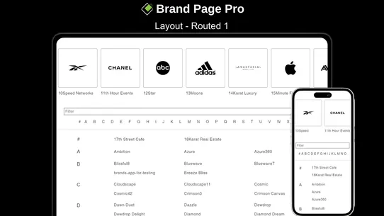 Brand Page Pro A‑Z Brands List screenshot