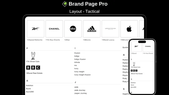 Brand Page Pro A‑Z Brands List screenshot