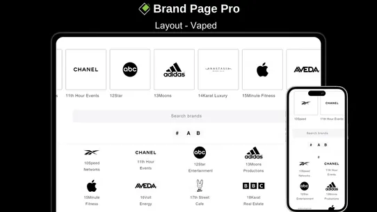 Brand Page Pro A‑Z Brands List screenshot