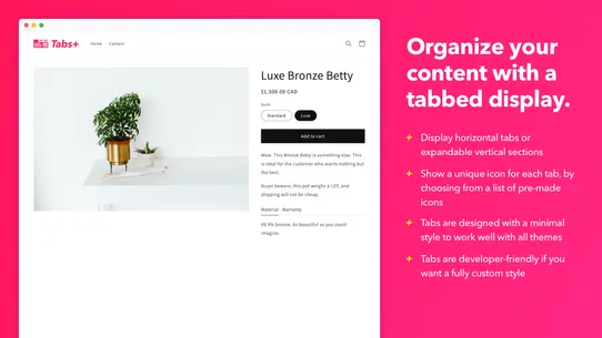 Tabs+ Product Descriptions screenshot