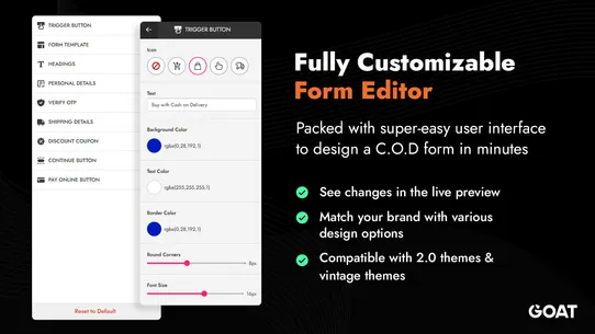 GOAT COD Form, Upsells &amp; OTP screenshot