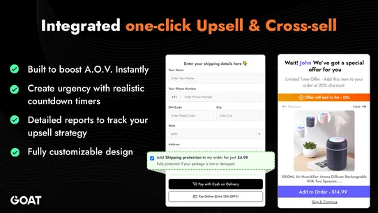 GOAT COD Form, Upsells &amp; OTP screenshot
