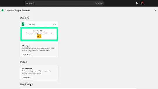 Account Pages Toolbox screenshot