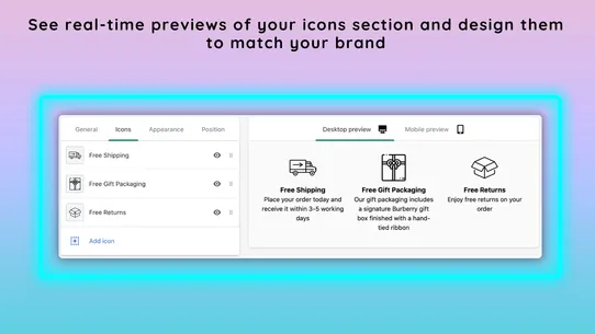 Product Page Features Icons screenshot