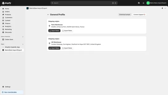 MatrixRates Import/Export screenshot