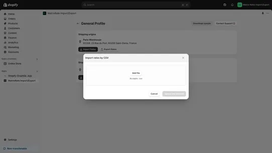 MatrixRates Import/Export screenshot