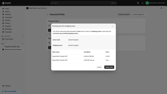 MatrixRates Import/Export screenshot